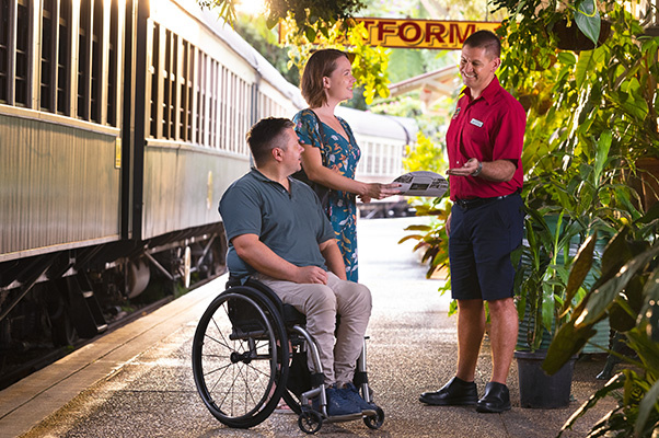 Guest with wheelchair at Kuranda Station