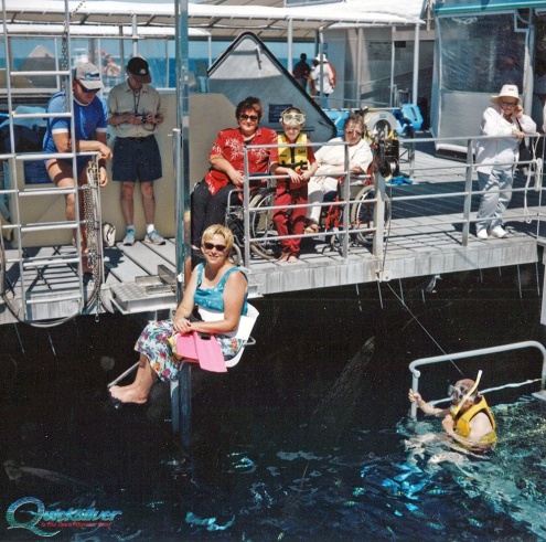 A chair lift  on Quicksilver enables disabled passengers to be lowered into the water to enjoy snorkeling.